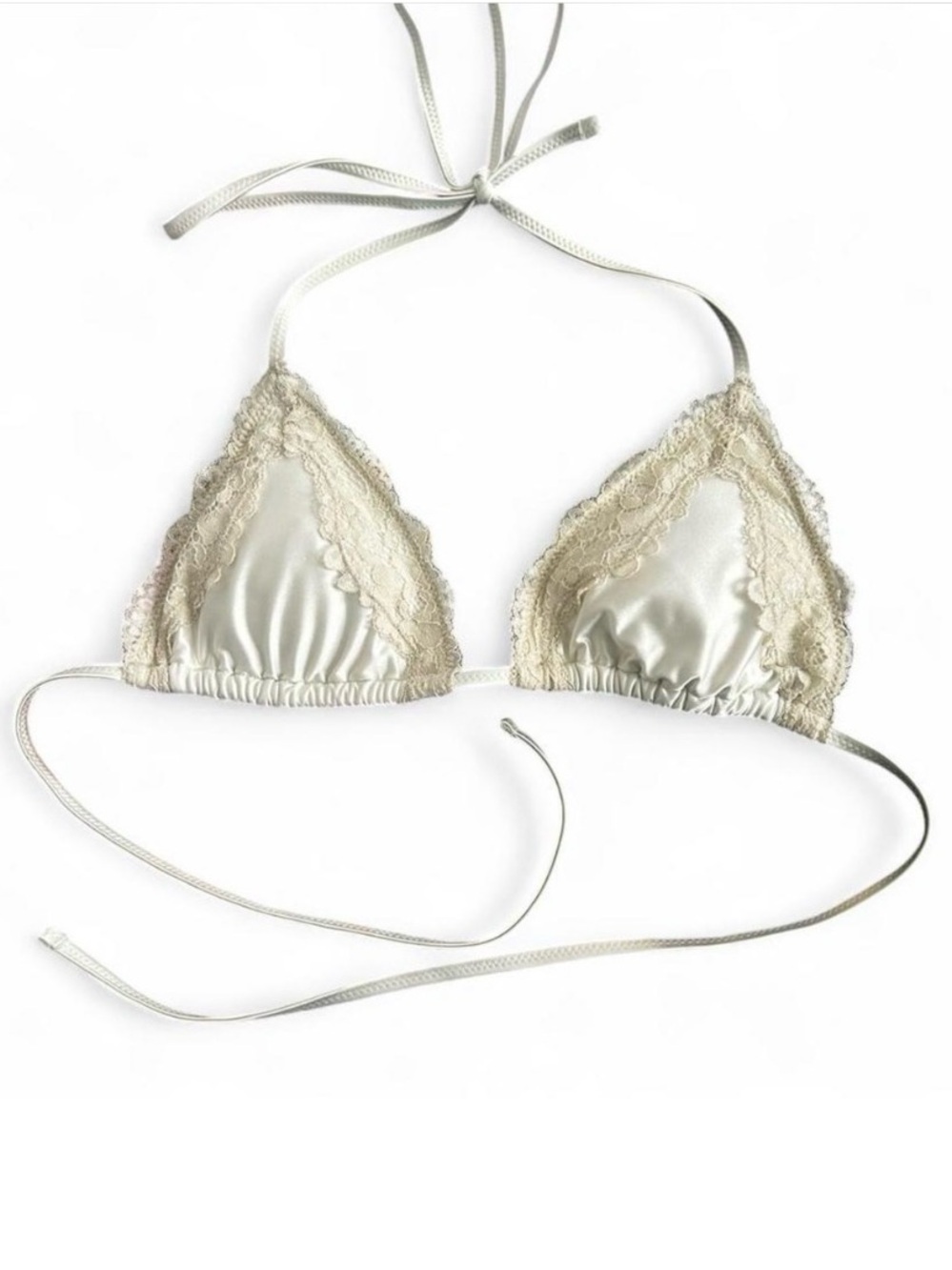Aerie Sun-Lover Shine Lace Bikini Top Size XXS Triangle Tie Cream White NWOT